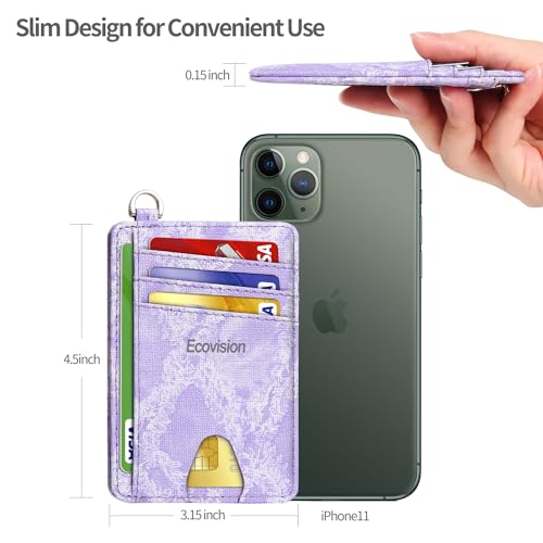 Image of Slim Minimalist Front Pocket Wallet, RFID Blocking Credit Card Holder Wallet with Detachable D-Shackle for Men Women, Denim-Purple, Minimalist