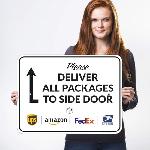 Image of Package Delivery Sign, Delivery Instructions All Package To Side Door Sign, 18x24 Inches, Rust Free .063 Aluminum, Fade Resistant, Made in USA by Sigo Signs