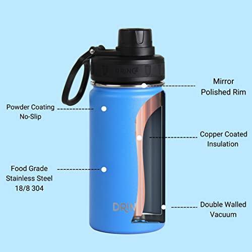 Image of Drinco Stainless Steel Water Bottle Spout Lid Vacuum Insulated Double Wall Water Bottle Wide Mouth Leak Proof Keep Cold Sport Camping Hiking (14oz Royal Blue)
