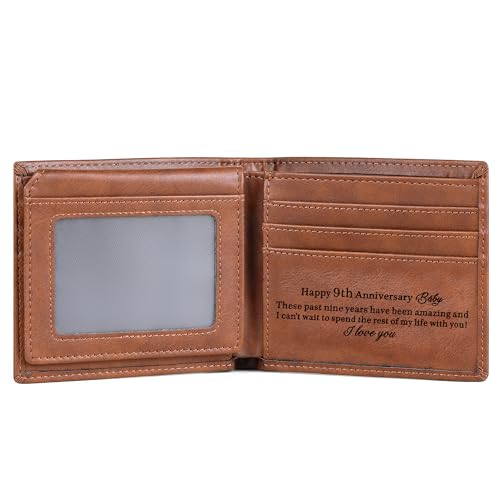 9rd Anniversary Leather Gift for Him, 9 Years of Marriage Engraved Leather Wallet, 9 Years Wedding Gifts for Husband