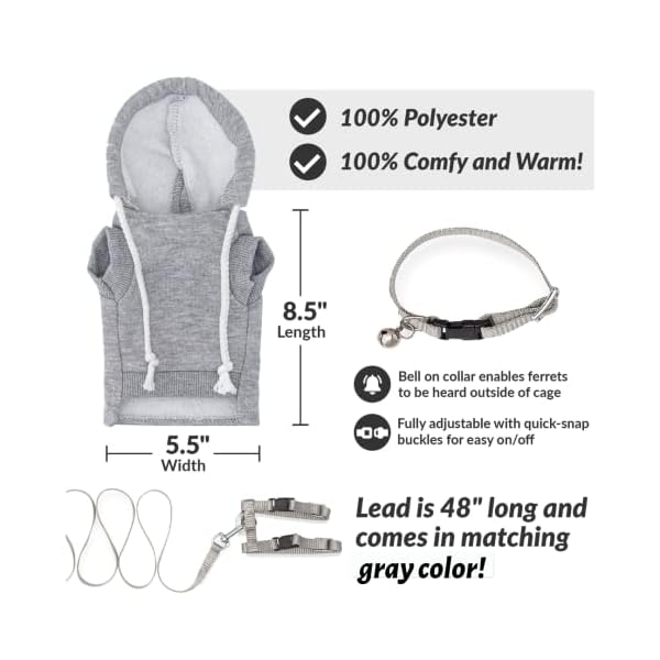 Ferret sweater, leash and collar set - ferret costume - ferret accessories - small ferret clothes - clothes for ferrets - ferret stuff - hoodies for ferrets with leash, harness, and collar - image 3