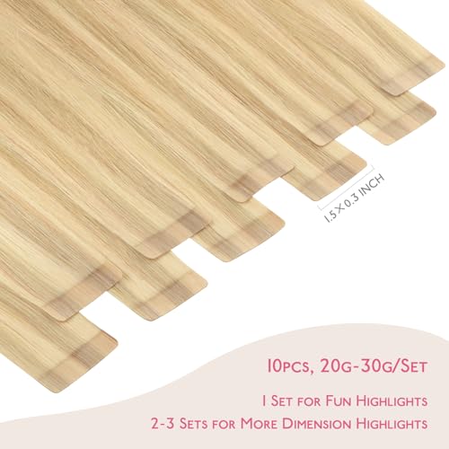 Image of WENNALIFE Tape in Hair Extensions Human Hair Light Blonde Highlighted Golden Blonde Tape in Extensions, 10pcs 20g 12 inch Remy Invisible Tape Ins Straight Soft Real Human Hair Tape in Extensions