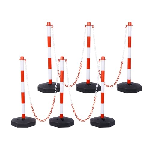 FRITHJILL 6 Pack Plastic Traffic Delineator Post with 5 FT Chains, Traffic Safety Delineator Cones with Fillable Base, Crowd Control Stanchion Set, Red