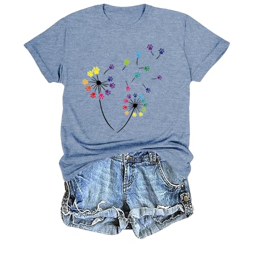 Image of Womens Dandelion T Shirts Sunflower Graphic Short Sleeve Casual Tops