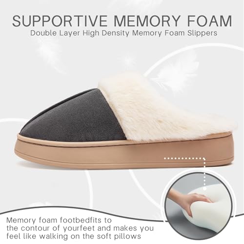 Women's Fuzzy House Slippers Memory Foam Slippers for Women Indoor and Outdoor Durable Anti-Skid Rubber Sole ladies Winter Comfy Faux Fur Bedroom Shoes4
