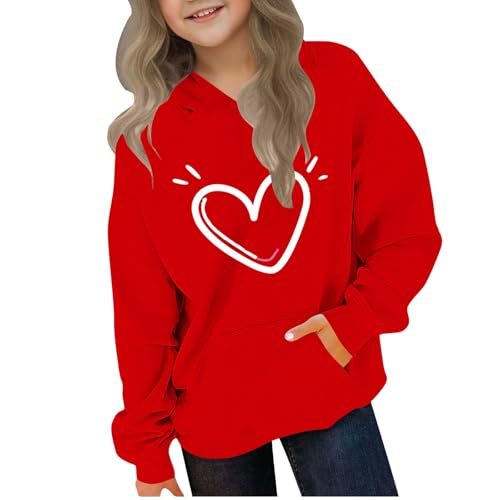 DDAPJ pyju Unisex Kids Love Hoodies Heart Print Long Sleeve Hooded Pullover Fleece Sweatshirts for Boys Girls 4-14Years