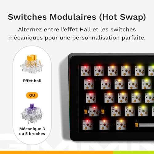 Glorious Gaming GMMK 3 : Clavier réactif, Effet Hall, taux de Polling 8K, switches MX et magnétiques (Hot Swap), Clavier 100%, Joints modulaires, Capuchons doubleshot PBT, française AZERTY - Noir – Image 6