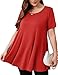 JollieLovin Women Plus Size Short Sleeve Summer Long Tunic Tops Loose Fit T-Shirt to Wear with Leggings(1X,Red)
