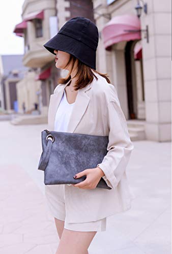 Image of Amaze Women's Oversized Envelope Clutch Purse, Large PU Leather Evening Bag with Wristlet Strap for Wedding & Party