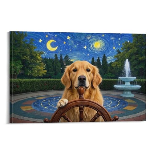 Tableau Golden Retriever à la barre impression toile 40x60cm
