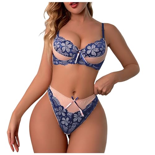 underwire Nighties Plus Size Women's Fashionable And Sexy Upper Support With Small Chest And Large Steel (Blue, 90B)