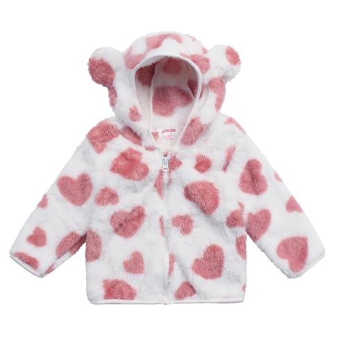 Toddler Girls Boys Fleece Hoody Jacket Zip Up Teddy Coat Warm Winter Outwear Pink Heart 3-4T