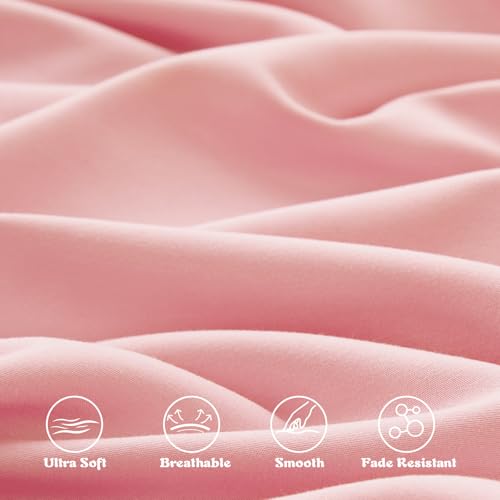 Image of KKJIAF 3 Piece Toddler Sheet Set Microfiber, Includes a Flat Sheet, a Fitted Sheet and a Ruffle Pillowcase, Light Pink