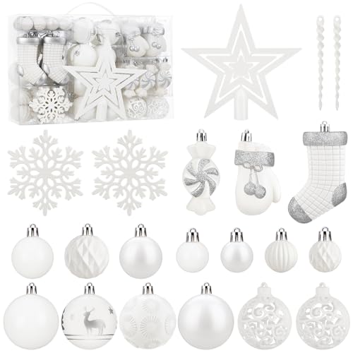 SOLEDI® 128er Set Premium Weihnachtskugeln Kunststoff Weiss mit...