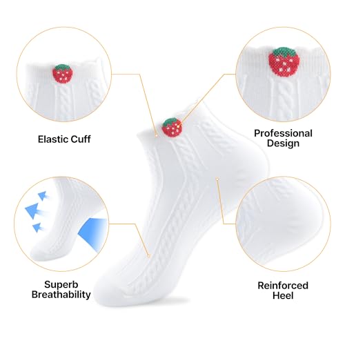 kikiya socks Women Ankle | 4-6 Pairs Heart Design Cute Animal Graphic Novelty Fruit Print Ladies Girls Cotton Socks | US 6-83