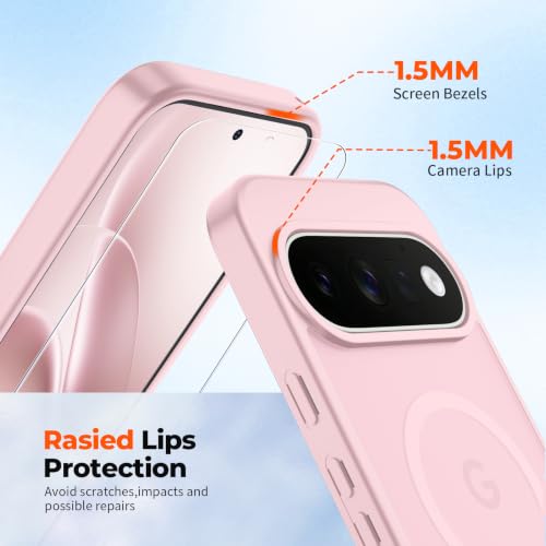 Image of SUPFINE Magnetic for Google Pixel 11 Pro Case - Pink | With Screen Protector,Translucent Matte,Built-in Magnets,Military Grade Drop Protection,Shockproof Phone Cover