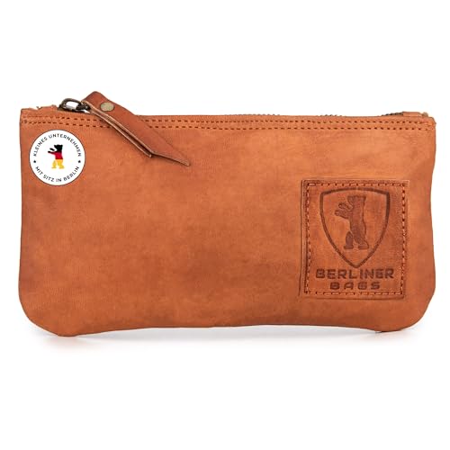 Berliner Bags Vintage Federmäppchen aus echtem Leder – Handgefertigtes Etui mit YKK-Reißverschluss, Federmappe - Braun