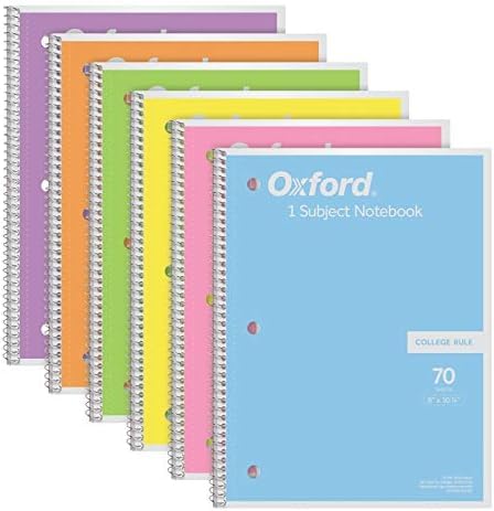 Oxford pastel spiral notebook set, 8 x 10.5, 70 sheets, 6-pack