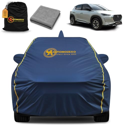 Image of Nissan Magnite 100% Waterproof Car Cover (Midnight Blue) 6LYR HDPE 200gsm Strong Fabric for All Weather Protection, Mirror & Antenna Pocket, Cotton Layer Cover, Adjustable Elastic Straps