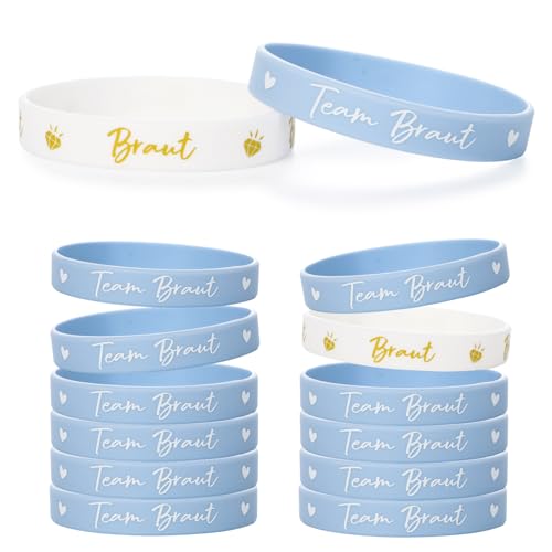 MEJOSER 12 Stück JGA Accessoires Frauen Armbänder Team Braut Junggesellenabschied Deko Junggesellinnenabschied Bachelorette Hochzeit Party Mitgebsel Silikonarmband (Blau)