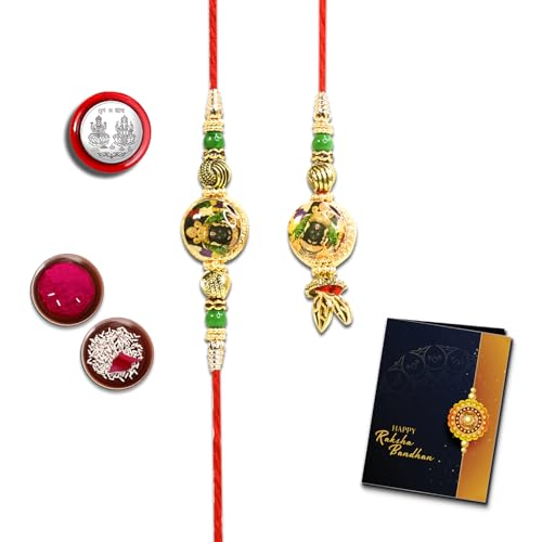 Image of Oblivion Ram Design Lumba Bhabhi Combo Rakhi with Silver Pooja Coin, Greeting Card, Lumba Rakhi for Bhabhi - Rakhi Gift for Bhai & Bhabhi