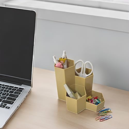 Image of Pencil Organizer Pen Holder for Desk Pens Cup Small Desk Organizer Cute Pen Holder for Office,School and Home (Beige, L-Shape)