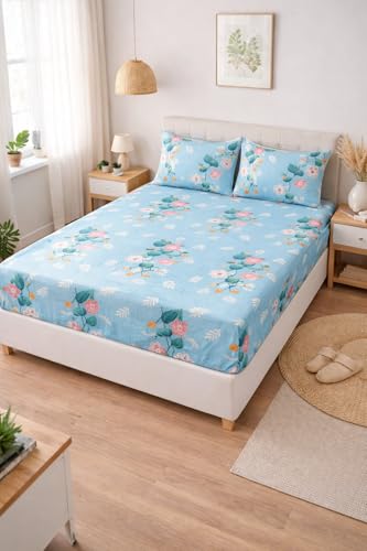 Image of AAZEEM Microfibre Double Bedsheet 100% Microfibre Full Size Sheets Set, Soft & Comfy Thick Full Fitted Bed Sheets Set, Machine wash | Sky Blue |Bedsheet Size -90 X 100 Inches Pillow 17 X 27 Inches |