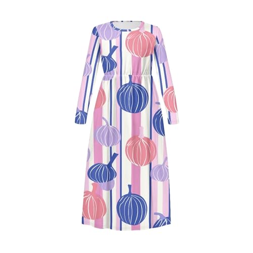 Maxi Dresses for Girls Elegant Long Pleated Flowy Swing Dress with Pockets Spring Fall Soft Comfy Long Sleeve Dress