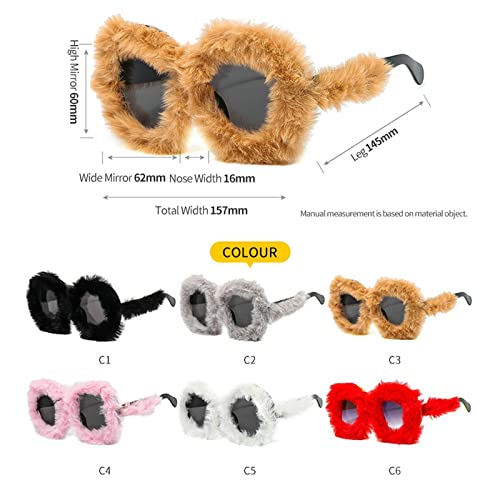 willochra Soft Fur Velvet Glasses for Women Handmade Fur Sunglasses Fashion funny Red Trend Shades Glasses4