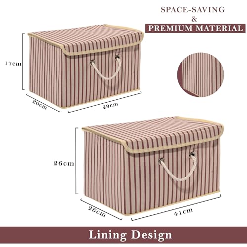 Image of Kuber Industries Pack of 6 Foldable Drawer Organizer (3 Pcs Small & 3 Pcs Large) | Storage Box with Lid & Handle | Clothes Organiser for Wardrobe & Cupboard | Lining-Print | Cream