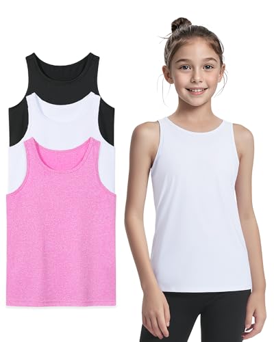 Auranso Girls Tank Tops Athletic Sleeveless Racerback Quick Dry Dance Shirts 3 Pack