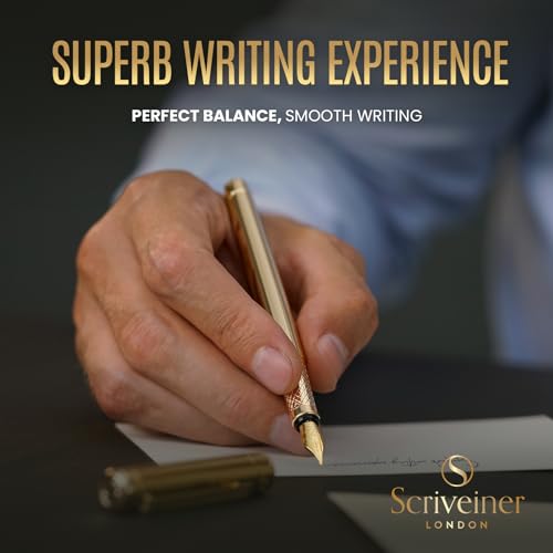 Image of Scriveiner Luxury Fountain Pen - Stunning Gold Pen, Real Gold Plating, Schmidt Gilded Nib (Fine), Converter, Best Pen Gift Set for Men & Women, Professional, Executive, Office, Nice Pens