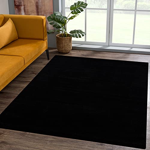 SANAT Alfombra de Pelo Corto para salón, Lisa, Moderna, para Dormitorio, Estudio, Oficina, Pasillo, habitación de los niños y Cocina, Color Negro, 80 x 150 cm