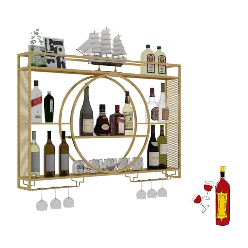 WXQDDA Étagère à Bouteilles Étagère à vin Étagères de Bar murales avec Support de Verre à vin Suspendu Mini-Bar Armoire à Liqueur Étagère de...