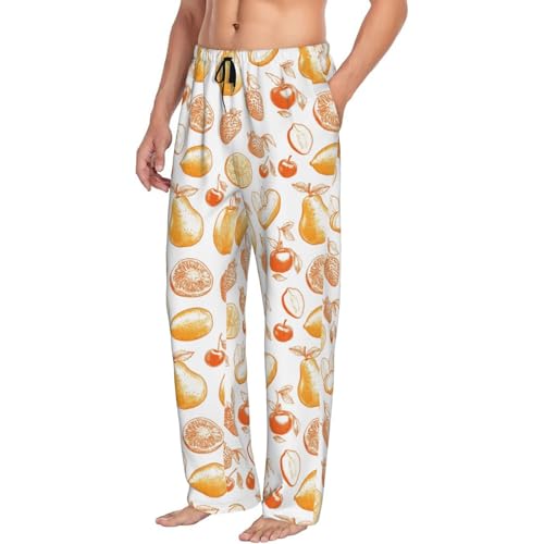 Mens Pajama Pants - Sketch Fruit Yellow Print Soft Sleep Lounge Pants For Men, Casual Pj Bottoms With Pockets