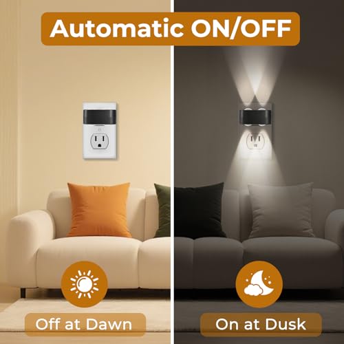 Image of 4 Pack LED Night Light Plug-in Wall, 100 Lumens 4000K Cool White, Auto On /Off Dusk to Dawn Sensor, Adjustable Swivel Head for Indoor - Ideal for Hallway, Stairs, Bedroom, Bathroom, Kitchen