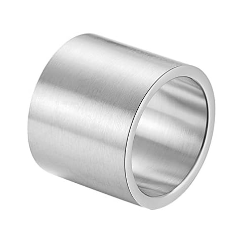 ALEXTINA 19MM Flat Pipe Cut Brushed Stainless Steel Rings for Men Women Wide Plain Wedding Band Biker Bold Thumb Rings Silver Size W 1/2 Cover