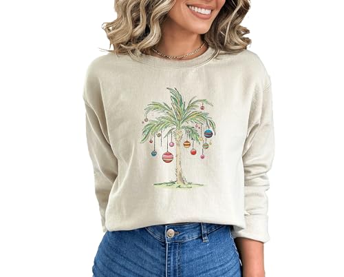 Christmas Palm Tree Sweatshirt Premium Quality Top Cozy Warm Crew Neck Tee Tropical Xmas Palm Tree Sweater3