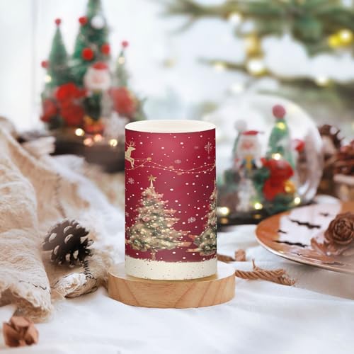 Image of Christmas Lights Flameless Candles Christmas Trees Reindeer Pillar Candles Set of 2 Battery Operated Remote Control Warm Lights Home Decor