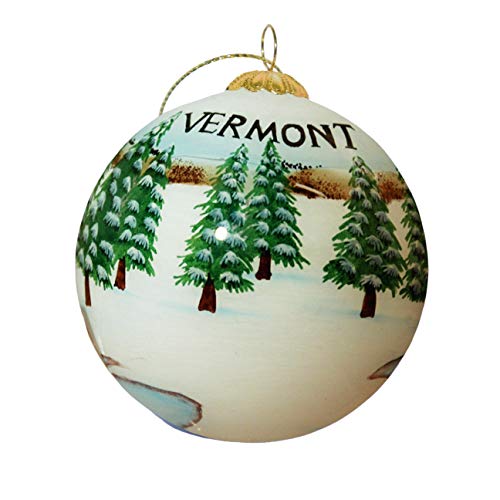 Blown Glass Christmas Ornament | Ice Skaters Vermont | Hand Painted Inside | Original Art | Includes Gift Box