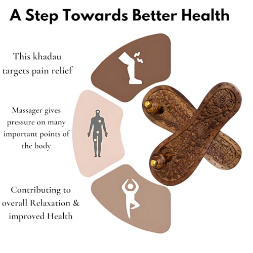 Image of Khadau Slippers For Men Stylish Flip Flops Wooden Footwear, Charan Paduka, Decorative Floral Carvings (Brown)