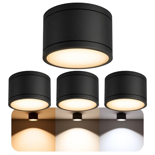 SSC-LUXon 4 Stück CELI-WX Aufbauleuchte Bad schwarz mit LED Leuchtmittel drei einstellbaren Lichtfarben 3CCT GX53 230V - Spot IP44 Deckenlampe Außen 5W