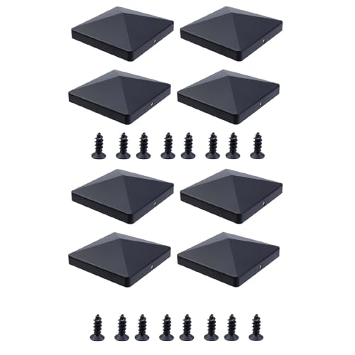 BE-TOOL 8PCS Aluminum Post Caps, Black Matte, Pyramid Decorative Covers Fit 3.5x3.5in Actual Wood Fence, Deck, Corridor Posts