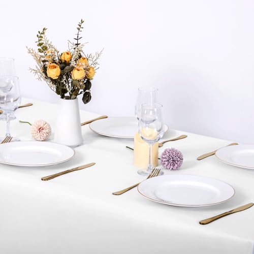 Restfulglow 8 Pack White Tablecloth 60 X 102 Inch Polyester Table Cloth For 6 Foot Rectangle Tables thumb #1