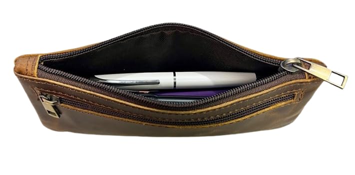 Image of Vintage Leather Pencil Case Pouch, Pen Pouch for Work & University, for Men,Women /Leather Pencil Cases for Adults Perfect for Office /Tool Pouch Zipper Bag, Small Tool Bag 8 inchX4 inch