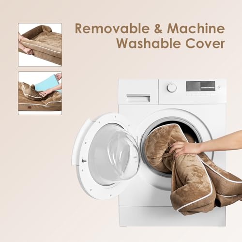 Image of EHEYCIGA Orthopedic XL Dog Bed, Waterproof Memory Foam With Sides, Non-Slip Bottom, Egg-Crate Foam Couch for Extra Large Dogs, Washable Removable Cover, Camel