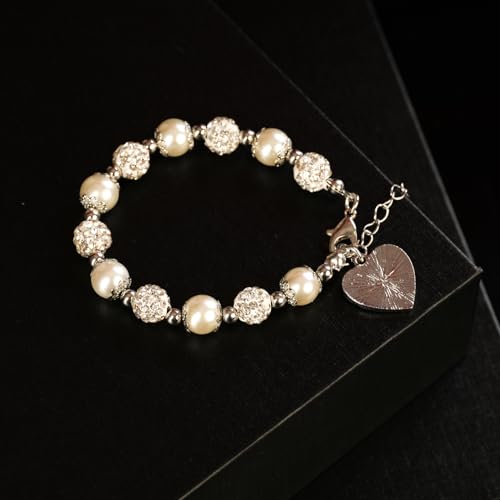 Image of First Communion White Bead Charm Bracelet Handmade Jewelry Baptism or Christening Gift for Girls