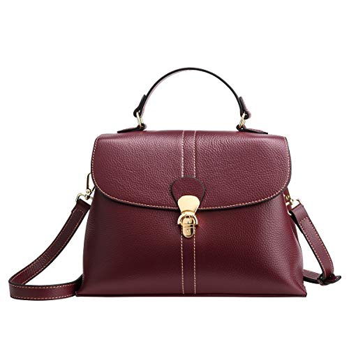 Leather Crossbody Bags for Women, Genuine Leather Ladies Designer Top-handle Bag with Adjustable Shoulder Strap Women's Soft Leather Satchel Handbags Girls Casual Messenger Purses and Handbags (Red)