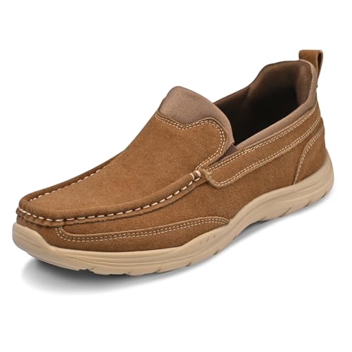Hand Free Casual Shoes for Men - Leather Slip-On Loafers with Elastic Heel & Latex Footbed - Lightweight EVA Walking Shoes