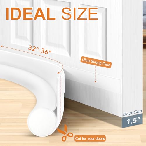 HomeProtect Under Door Draft Stopper Weather Stripping Door Seal Door Sweep Reduce Cold Air Front Soundproof Draft Blocker for Bottom of Door Suitable for Interior/Exterior,White